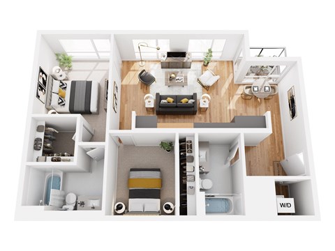 Floor plan for 2 beds, 2 baths, 854 sqft
